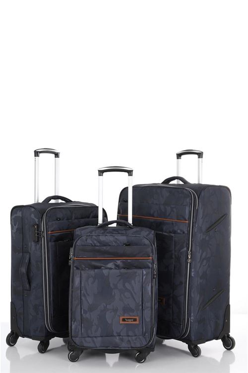 V121 KAMUFLAJ DESENLİ SATEN KUMAŞ LÜKS 3'LÜ SET VALİZ (BÜYÜK+ORTA+KABİN)