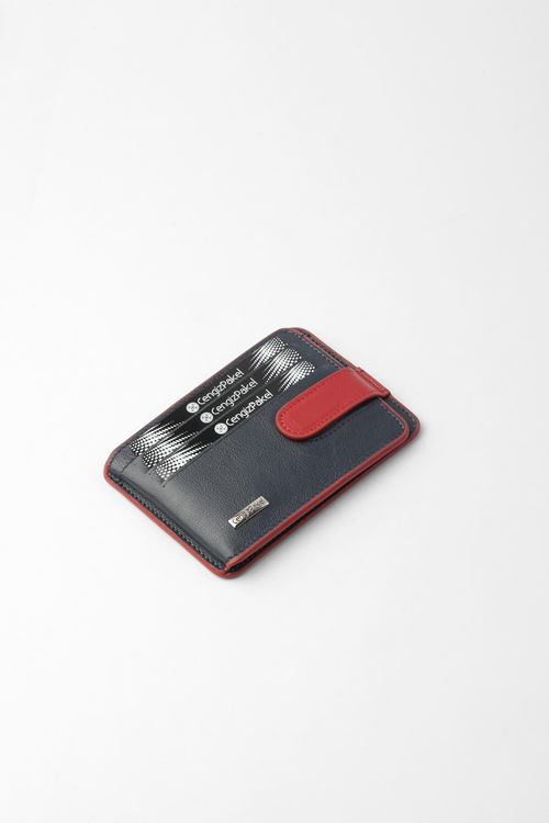 "Kişiye Özel" Hakiki Deri Minimalist Kartlık Lacivert/Kırmızı