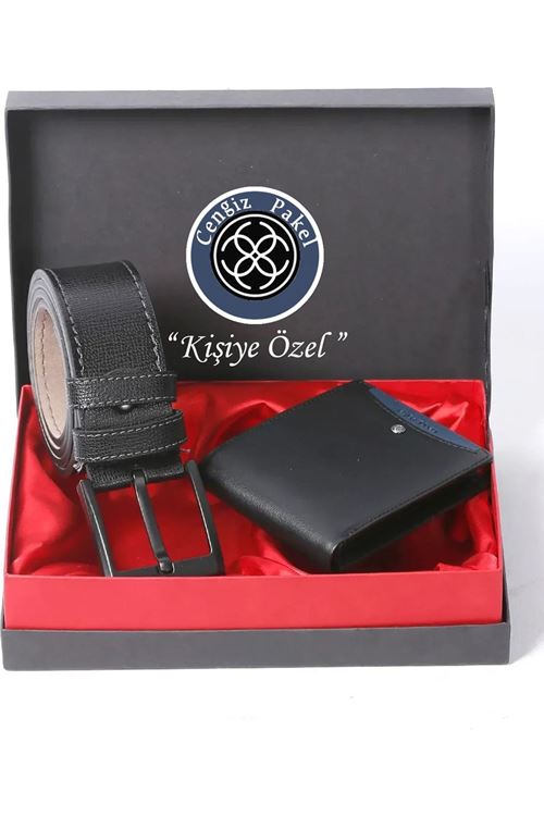 Kişiye Özel CengizPakel Hakiki Deri Ikili Cüzdan - Kot Kemer Seti