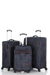 V121 KAMUFLAJ DESENLİ SATEN KUMAŞ LÜKS 3'LÜ SET VALİZ (BÜYÜK+ORTA+KABİN)
